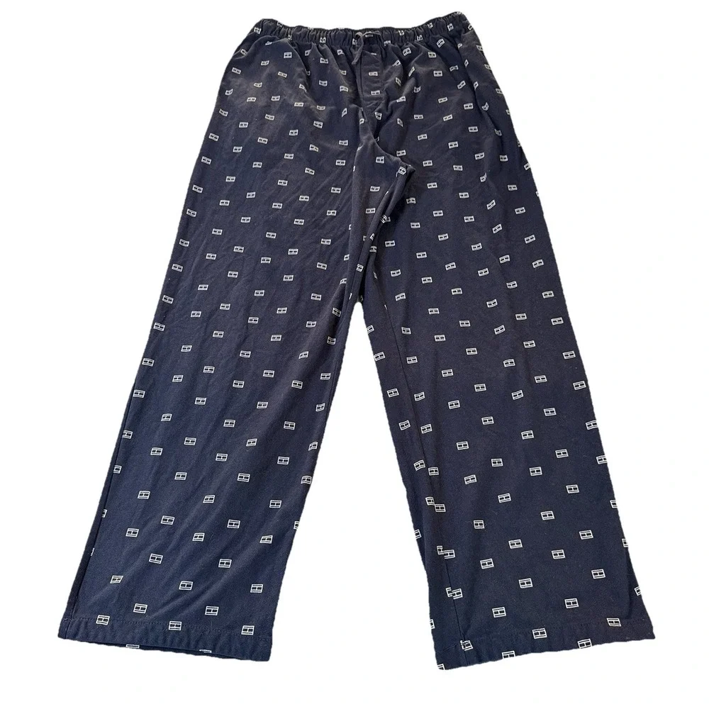 Tommy Hilfiger Sleepwear Lounge Pajama Pants Men's L Navy Logo Print Drawstring